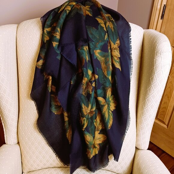 FALL DELIGHT Made in Italy scarf wrap Navy Green gold brown elegant VGUC - Picture 2 of 5